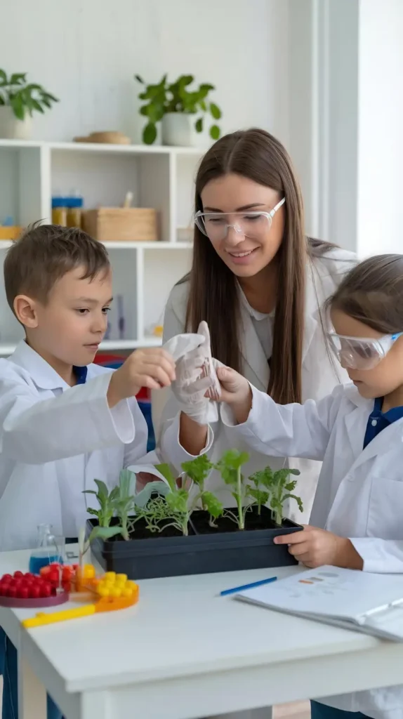 Biology tutor demonstrating photosynthesis process using interactive models in Dubai tutoring session